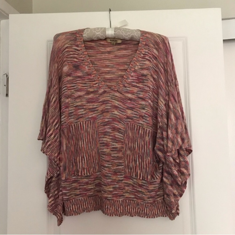 Beulah wide sleeve v neck pink pockets sweater